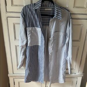 Abercrombie Blue and White Striped Button-Up Shirt